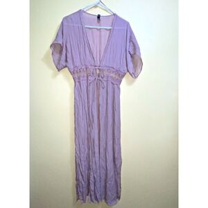 ALYA Sheer Kimono S/M Boho Lace Embroidered Gauze Flowy Mauve Maxi